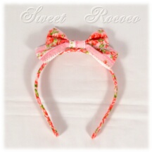 Accessory #9430 - Bow Headband (HB03-TR01) w/ Pink Lacey Strawberries and Roses