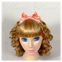 Accessory #9430 - Bow Headband (HB03-TR01) w/ Pink Lacey Strawberries and Roses